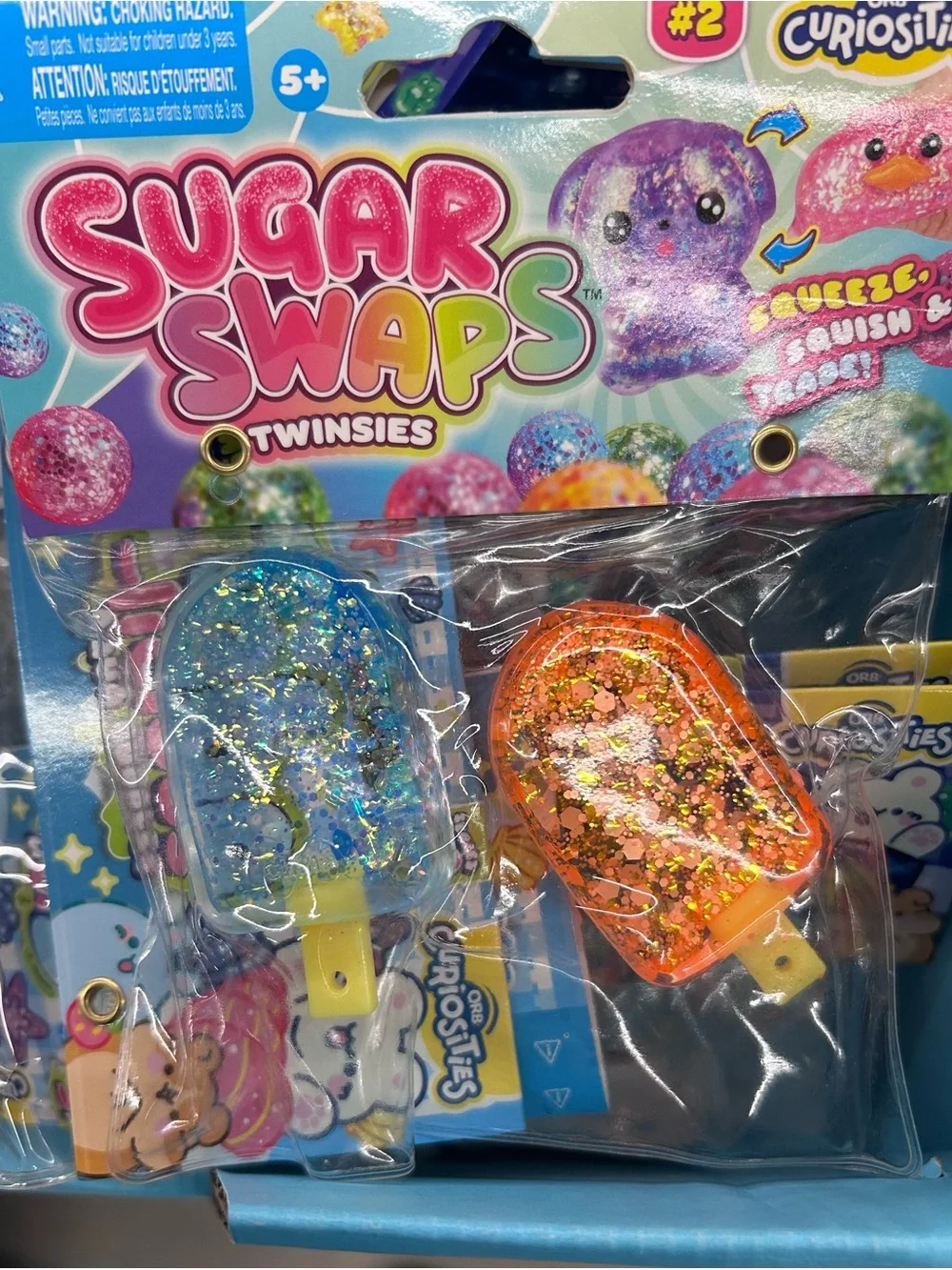 Twinsies Kids Toy Pack - Blue & Orange Glitter Popsicle Squishies